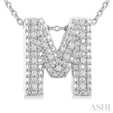 1/20 ctw Bubble Accent Initial 'M' Round Cut Diamond Fashion Pendant With Chain in Sterling Silver